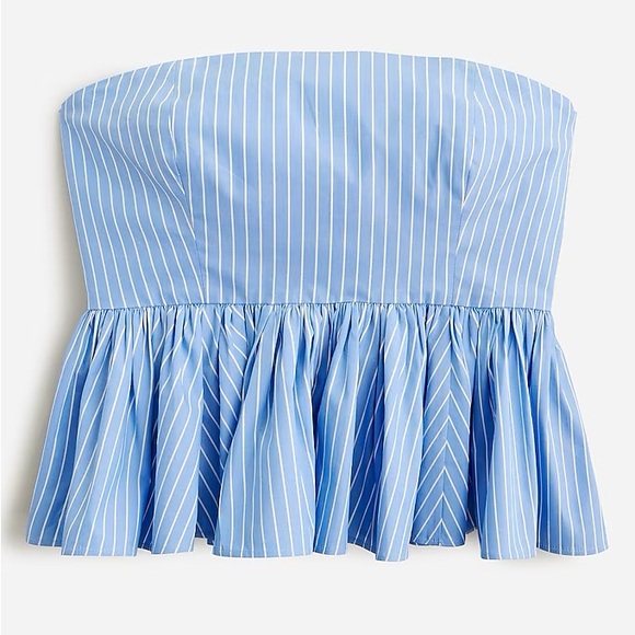 J. Crew Tops - NWT J. Crew Strapless Peplum Top in Stretch Cotton Poplin-Blend Stripe Size 2